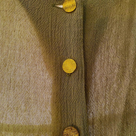 Sage green vintage maxi button up dress with tie string & gold buttons - Picture 4 of 7